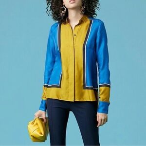 DVF 100% Silk Colorblock Blue and Yellow Women's Top